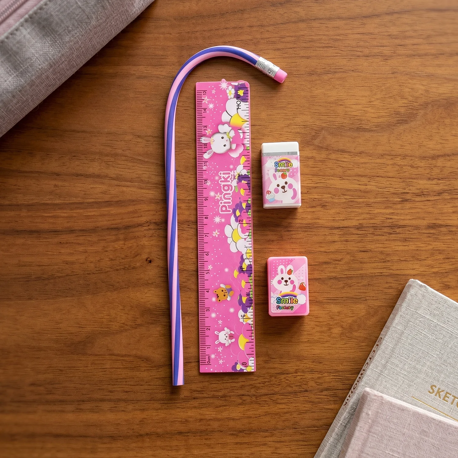 4-In-1 Cute Pink Stationery Set with Ruler, Pencil, Eraser & Sharpener - Image 8