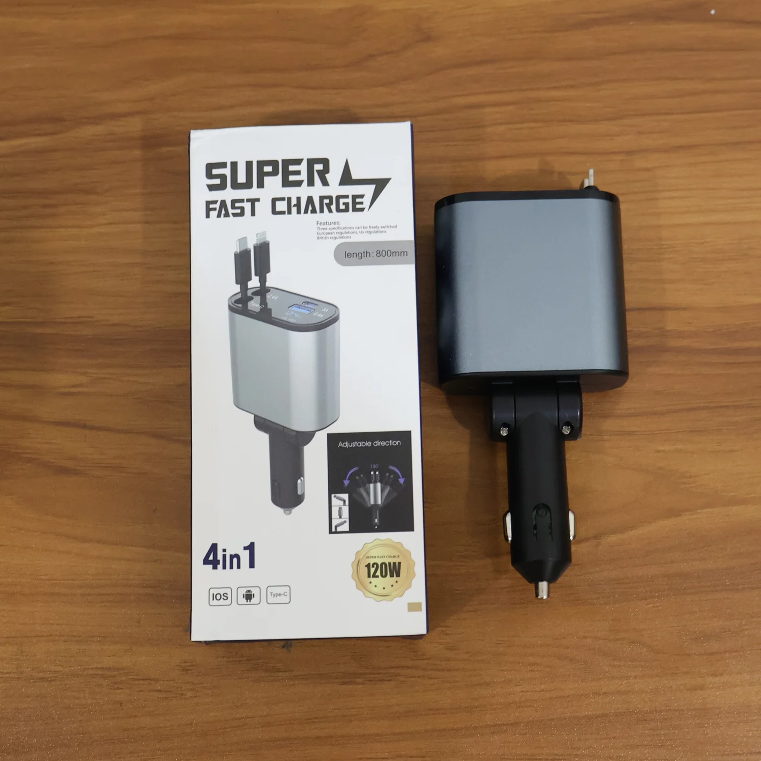 4-in-1 Super Fast Car Charger with Dual Built-In Cables, Dual USB Ports, - Image 9