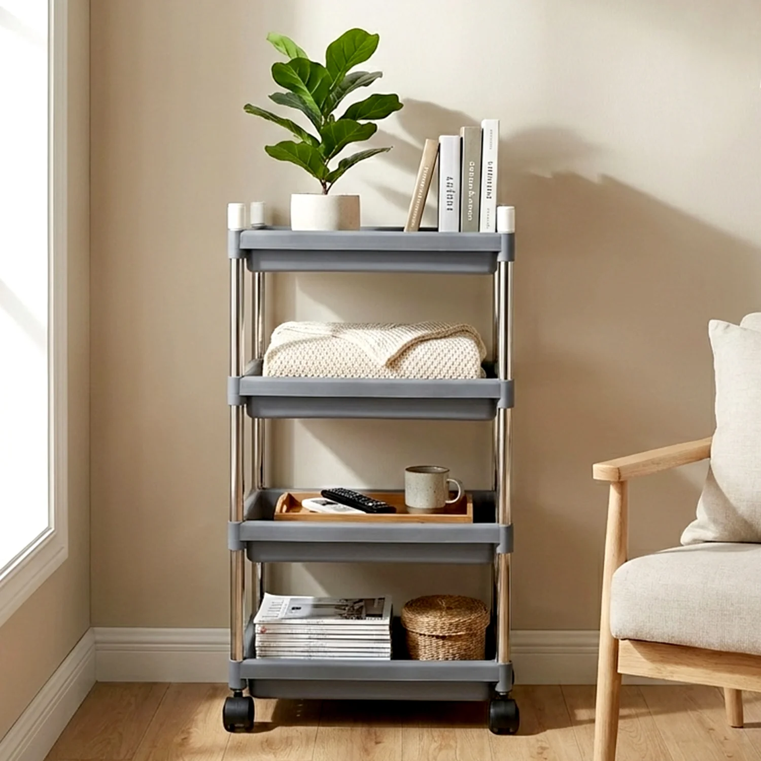 4-Layer Rolling Storage Cart with Wheels Set - Image 3