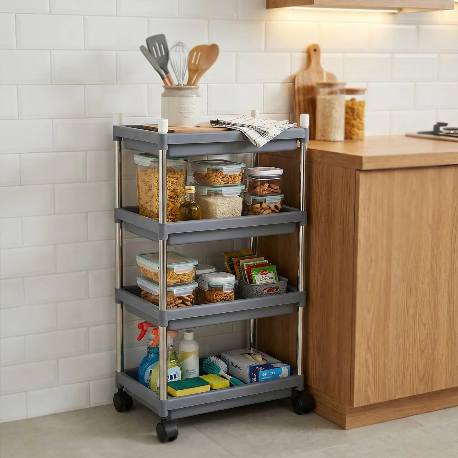 4-Layer Rolling Storage Cart with Wheels Set - Image 4