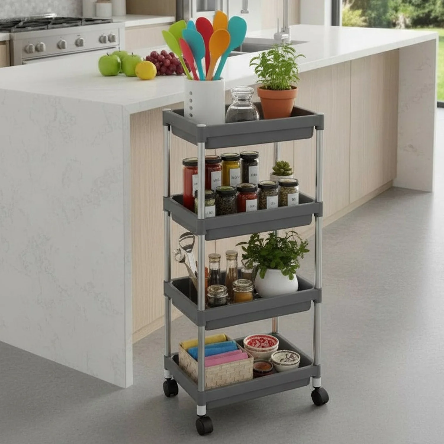 4-Layer Rolling Storage Cart with Wheels Set - Image 6
