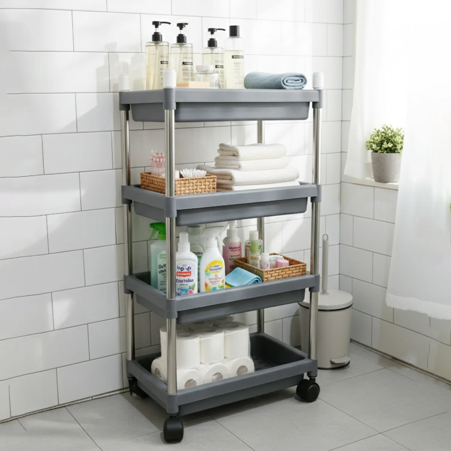 4-Layer Rolling Storage Cart with Wheels Set - Image 8