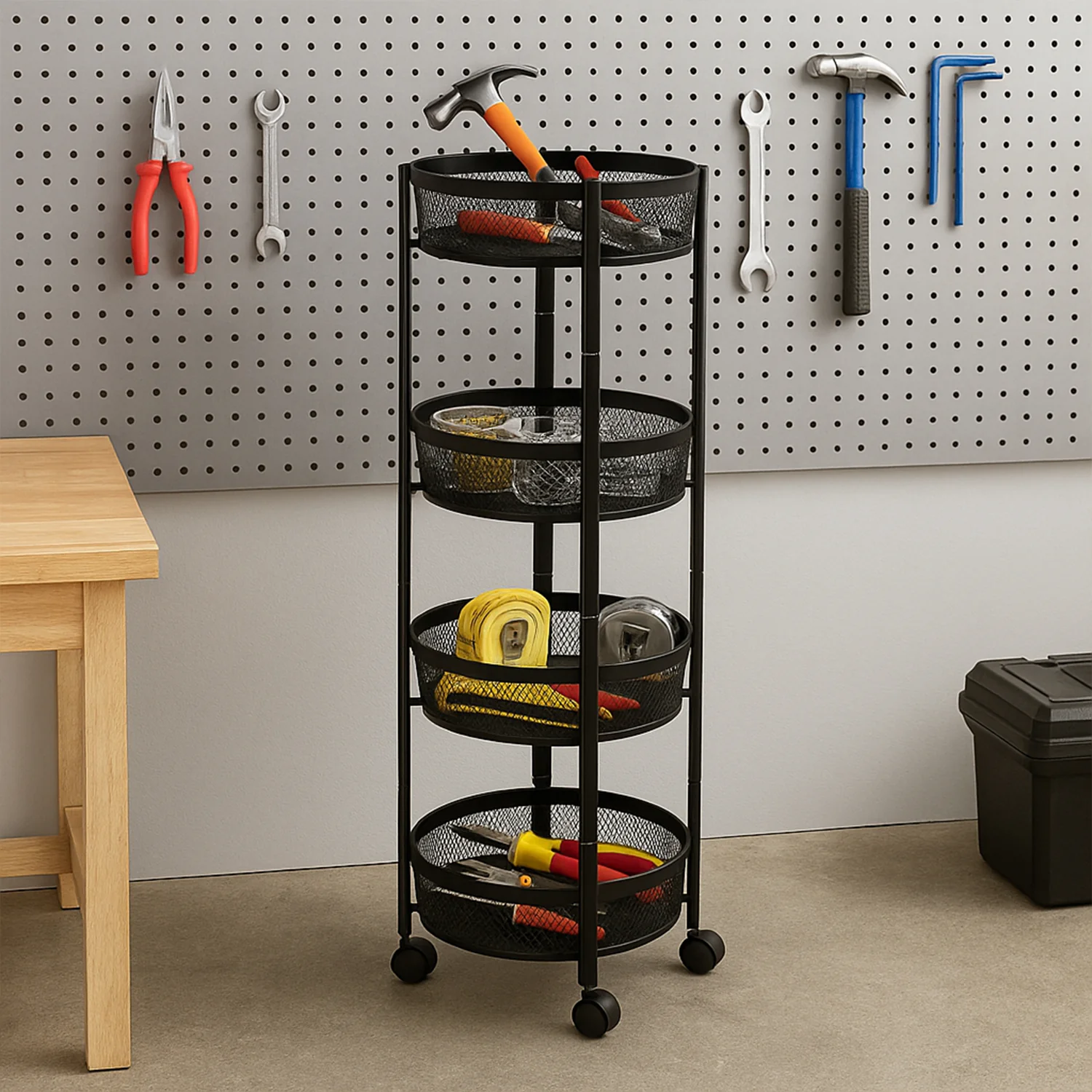 4-Layer Round Metal Folding Storage Trolley (1 Pc) - Image 3
