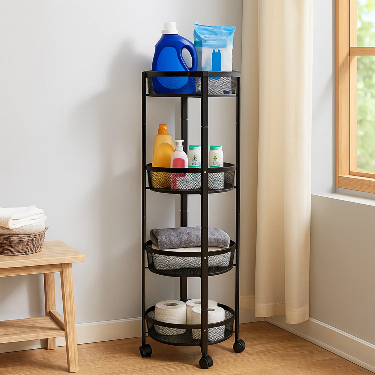 4-Layer Round Metal Folding Storage Trolley (1 Pc) - Image 6