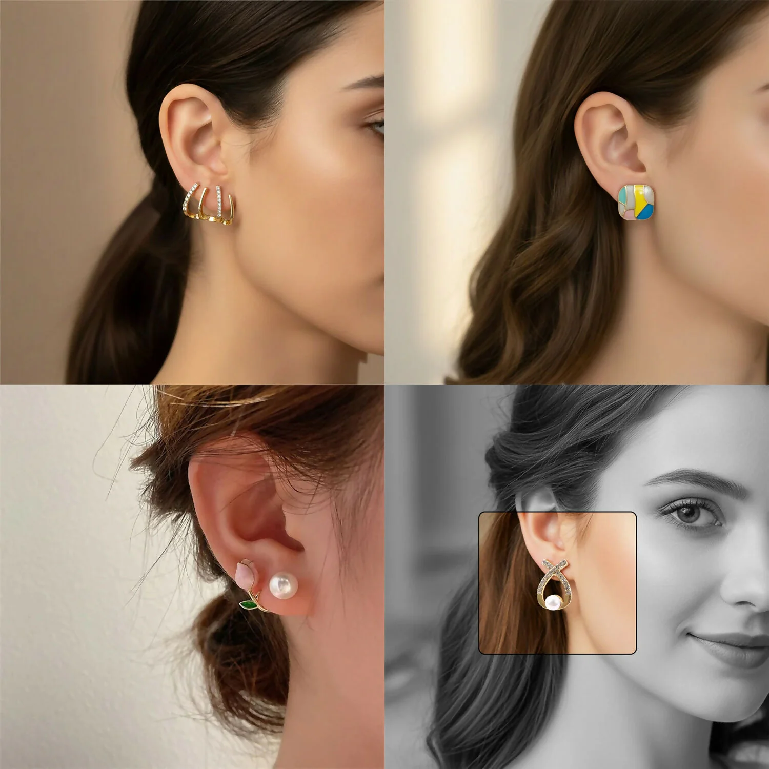 4 Pairs Korean Style Earrings Set for Women | Pearl, Stud & Zircon Combo - Image 3