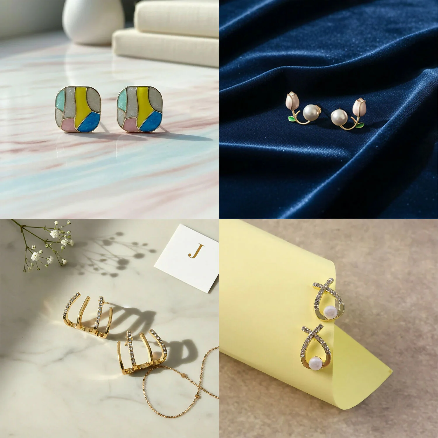 4 Pairs Korean Style Earrings Set for Women | Pearl, Stud & Zircon Combo - Image 5