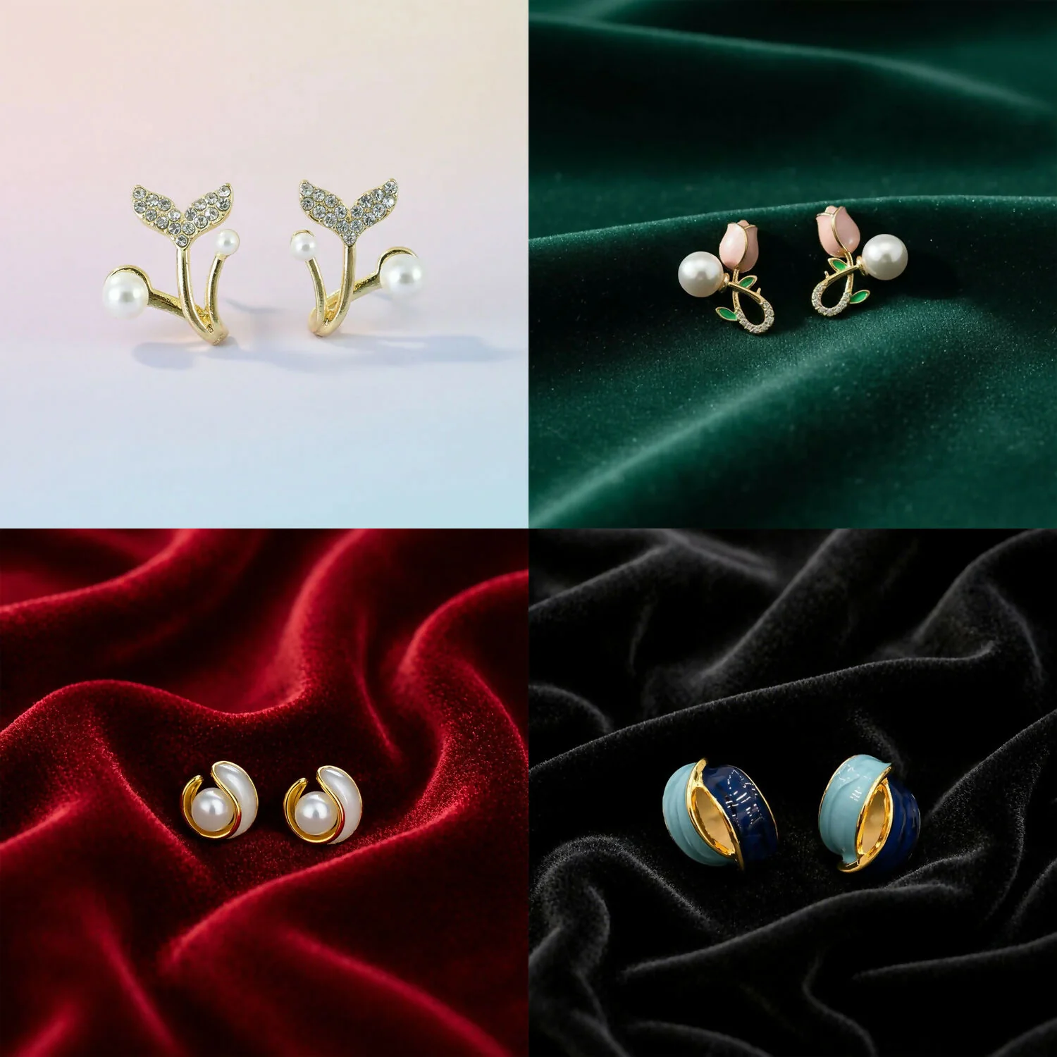 4 Pairs Korean Style Earrings Set for Women | Pearl, Stud & Zircon Combo - Image 2