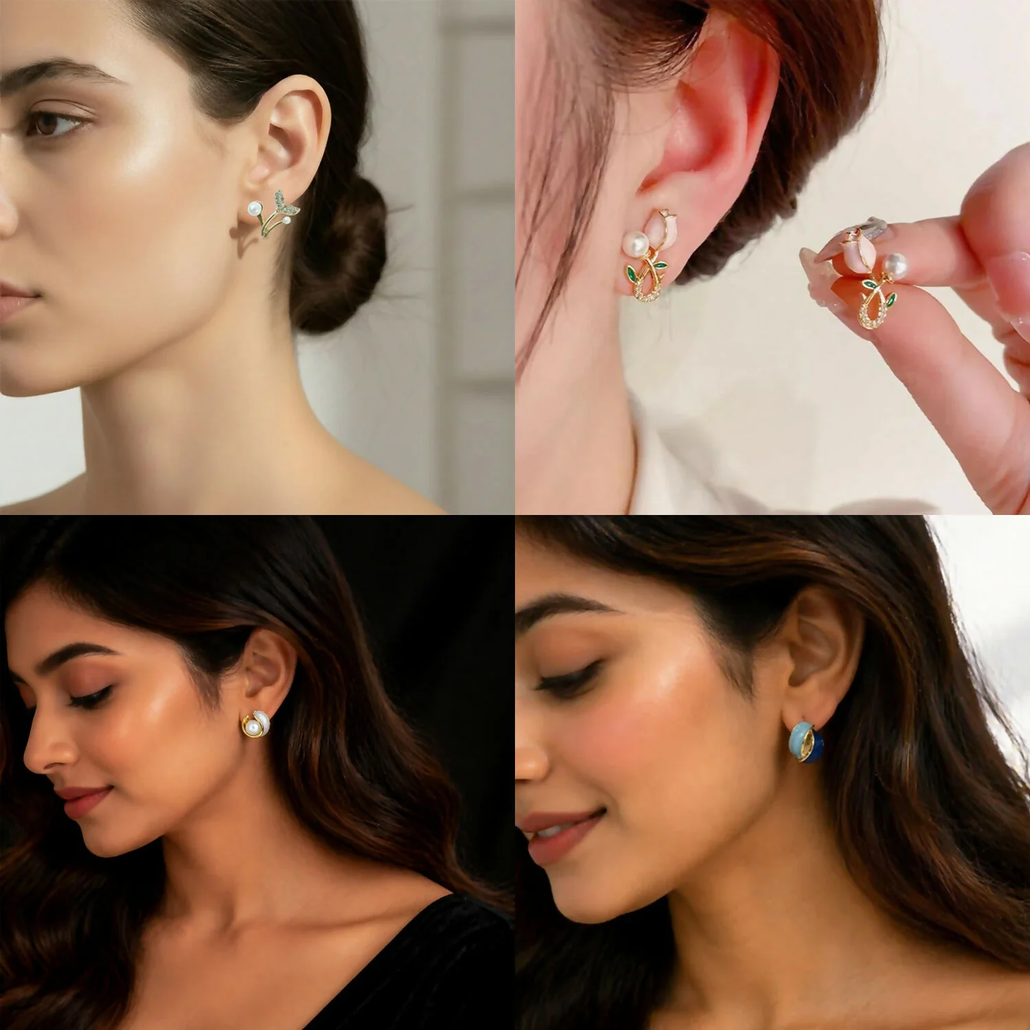 4 Pairs Korean Style Earrings Set for Women | Pearl, Stud & Zircon Combo - Image 4