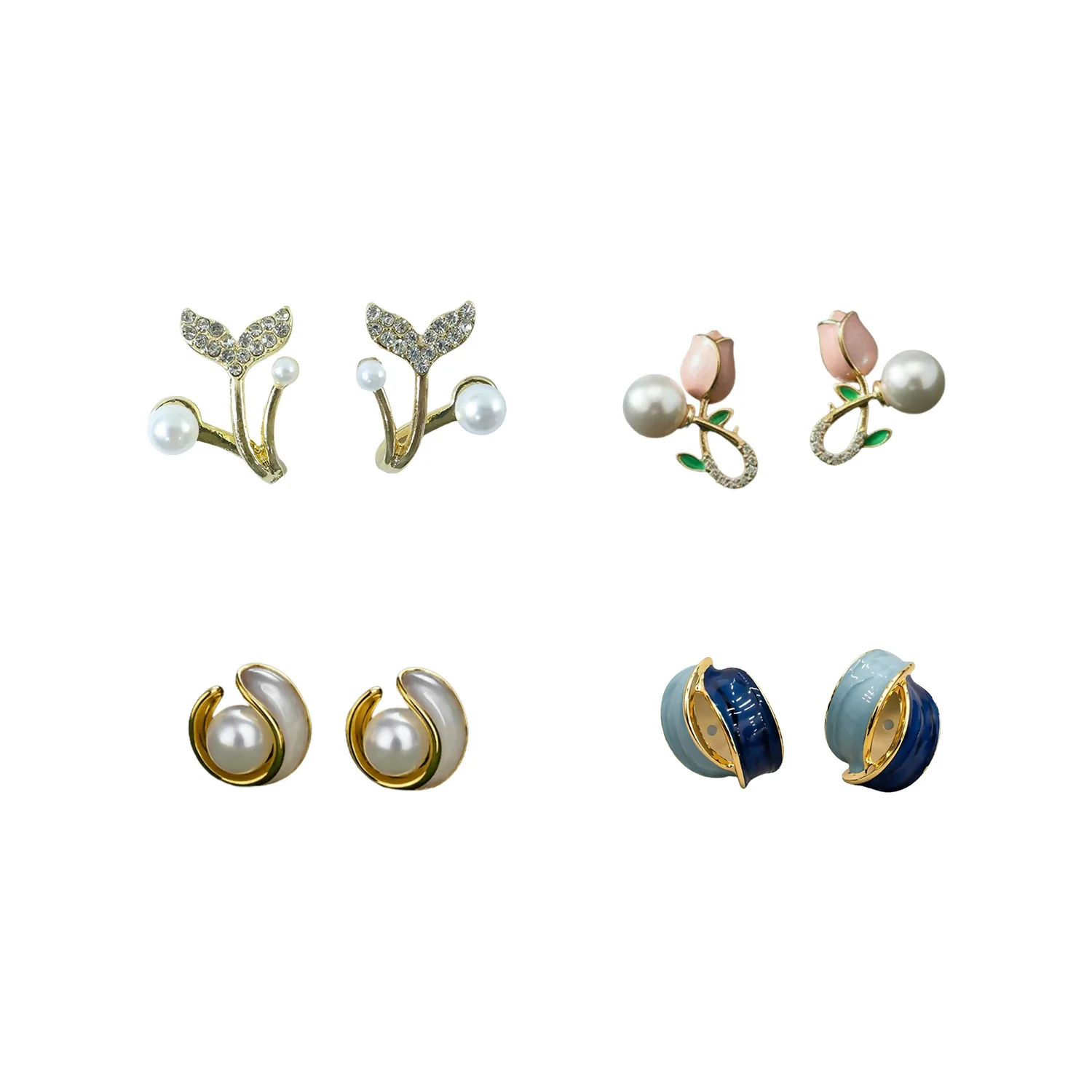 4 Pairs Korean Style Earrings Set for Women | Pearl, Stud & Zircon Combo - Image 5