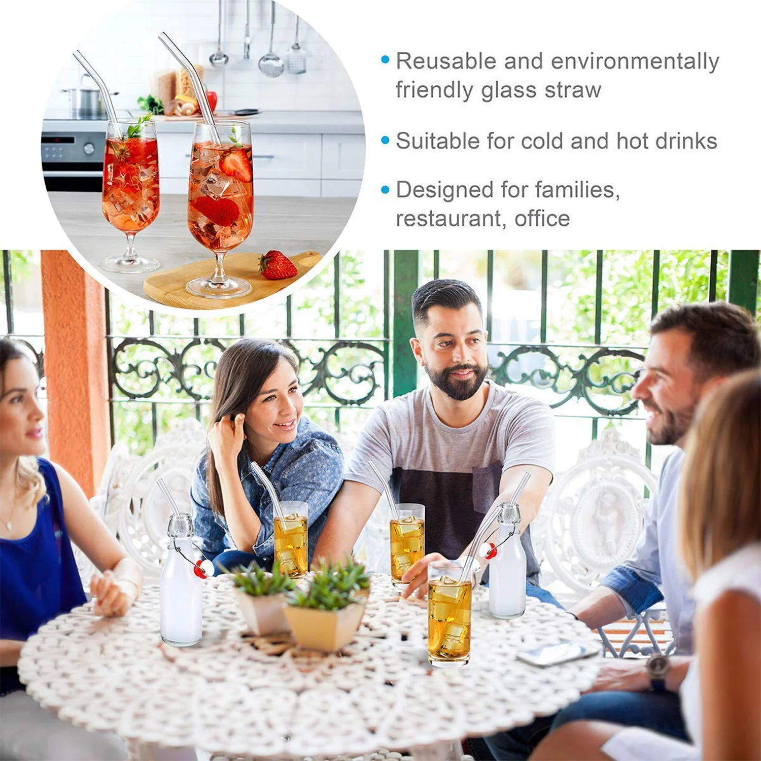 4 Pcs Reusable Glass Straws with 1 Cleaning Brushes - Image 3