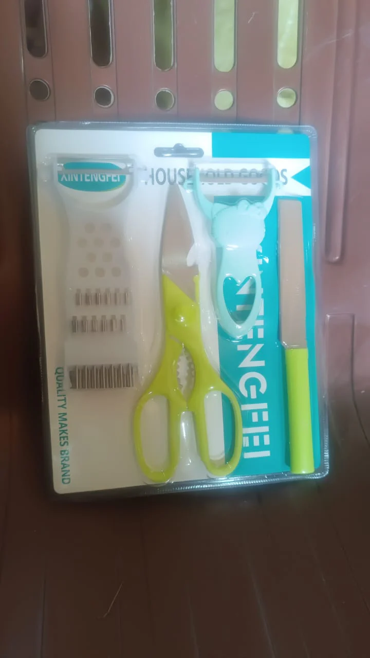 4-Piece Kitchen Cutting Set: Scissors, Peeler, Grater / Slicer, and Knife - Image 9