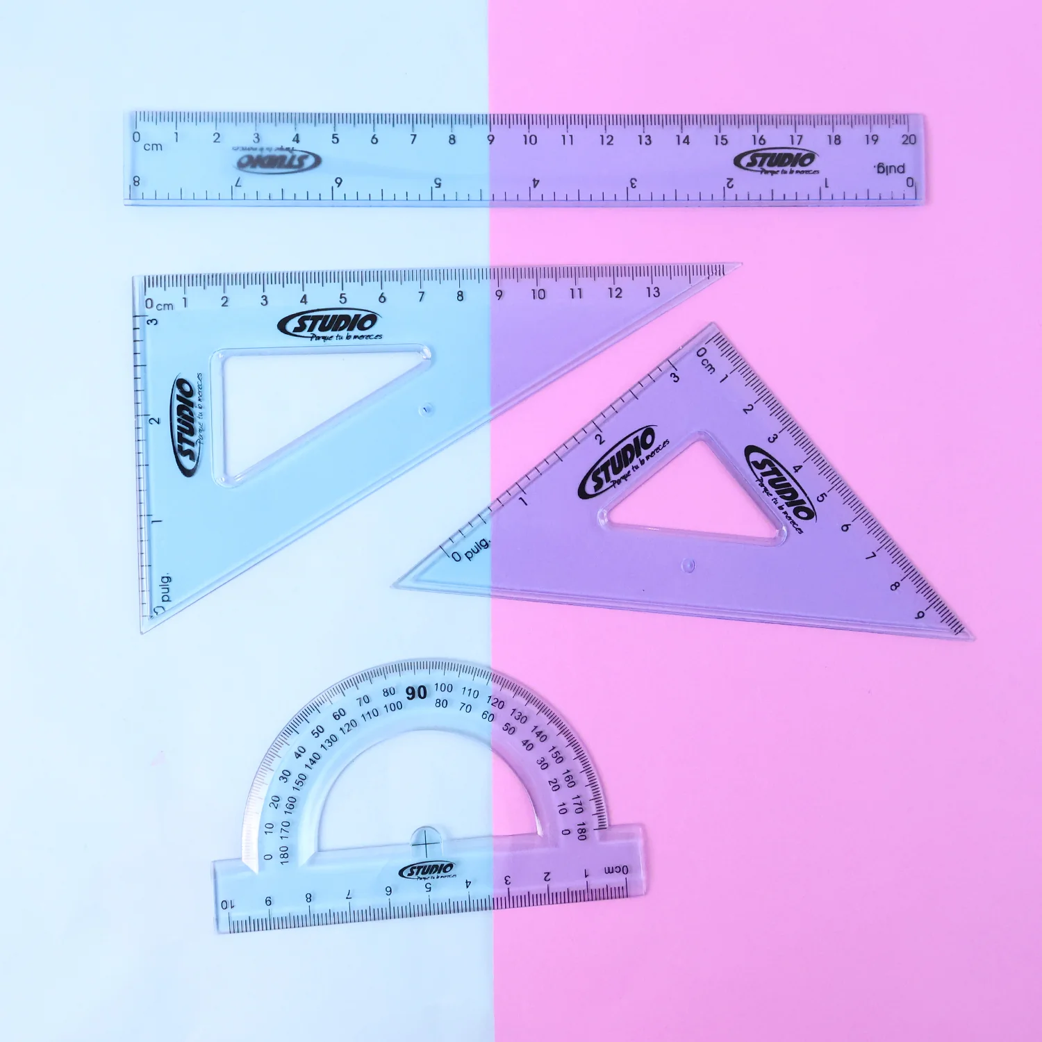 4-Piece Transparent Geometry Instrument Set with Ruler - Image 6