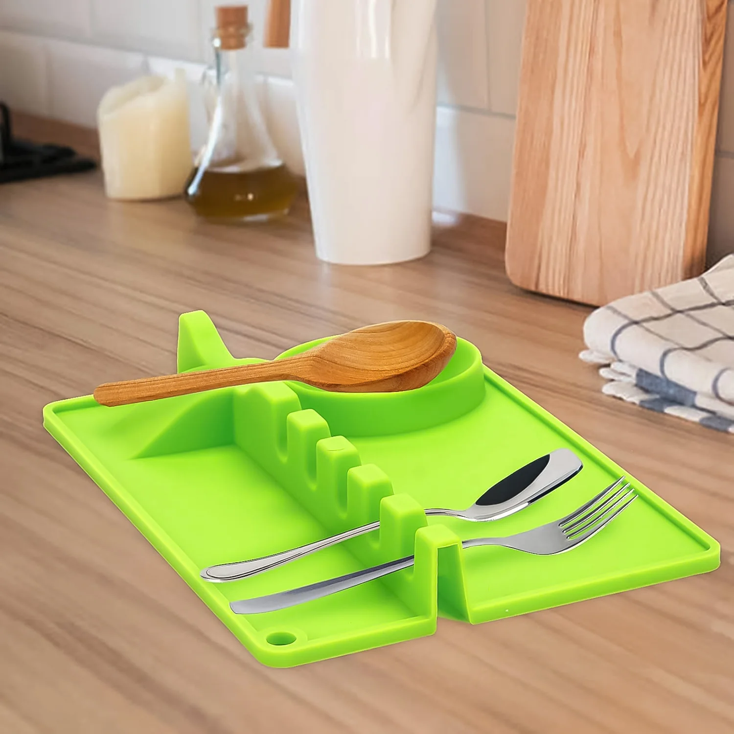 4-Slots Silicone Multifunctional Spoon Holders Fork Spatula Rack (1 Pc) - Image 3