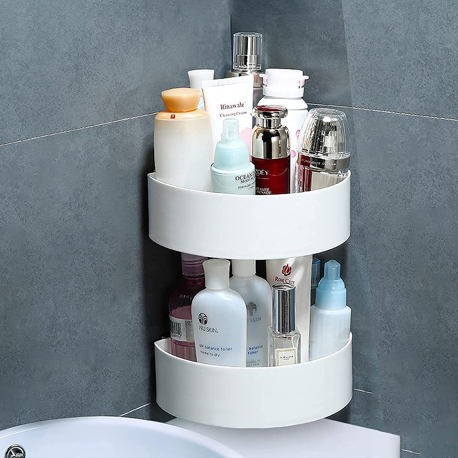 Corner Shelf Bathroom Kitchen Rack Self Adhesive Wall Mount Storage Basket - Image 5