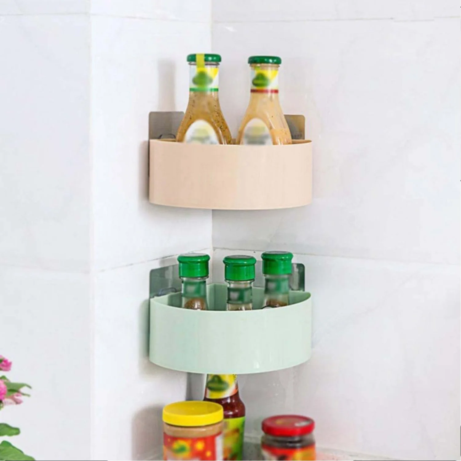 Corner Shelf Bathroom Kitchen Rack Self Adhesive Wall Mount Storage Basket - Image 7