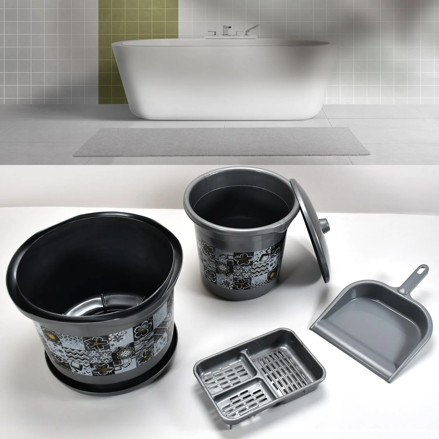 Large Capacity Plastic Bathroom Set of 7 Pc - Image 5