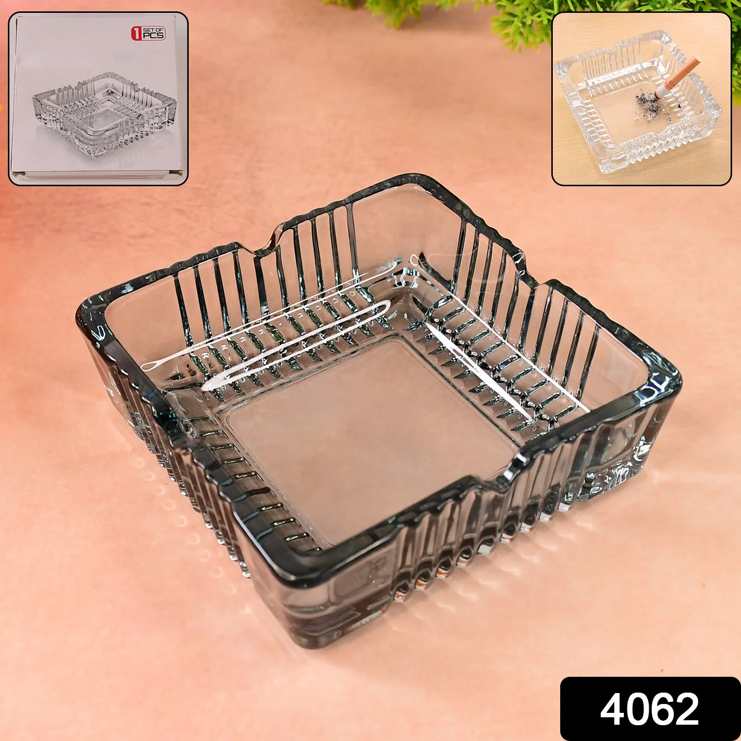 Square Glass Misti Crystal Quality Cigar Cigarette Ashtray - Image 2