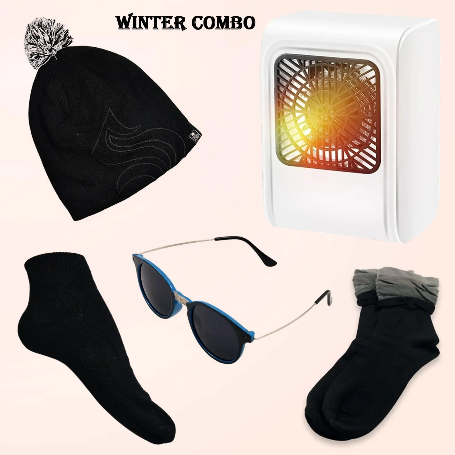 Winter Warm Set- Bennie hat, Room Heater, Sunglasses And Socks (5 Pcs Combo) - Image 3