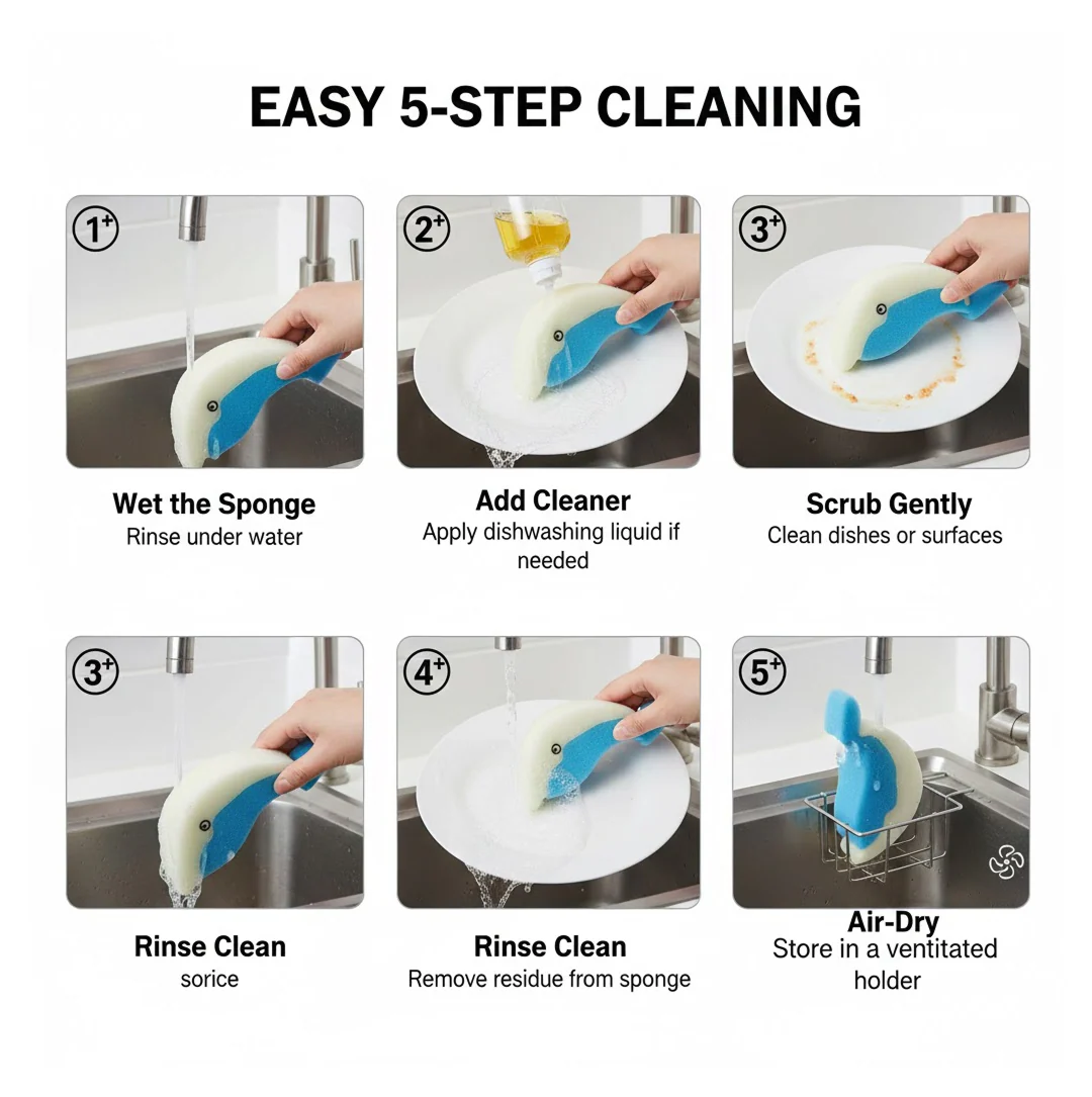 Dolfin Reusable Kitchen Sponge – Superior, Multi-Surface, Low Maintenance (1 Pc) - Image 4
