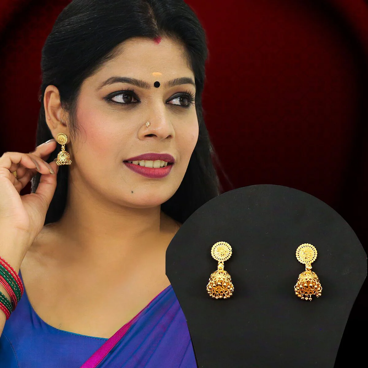 Elegant Golden Mangal Sutra with Matching Earrings - Image 2