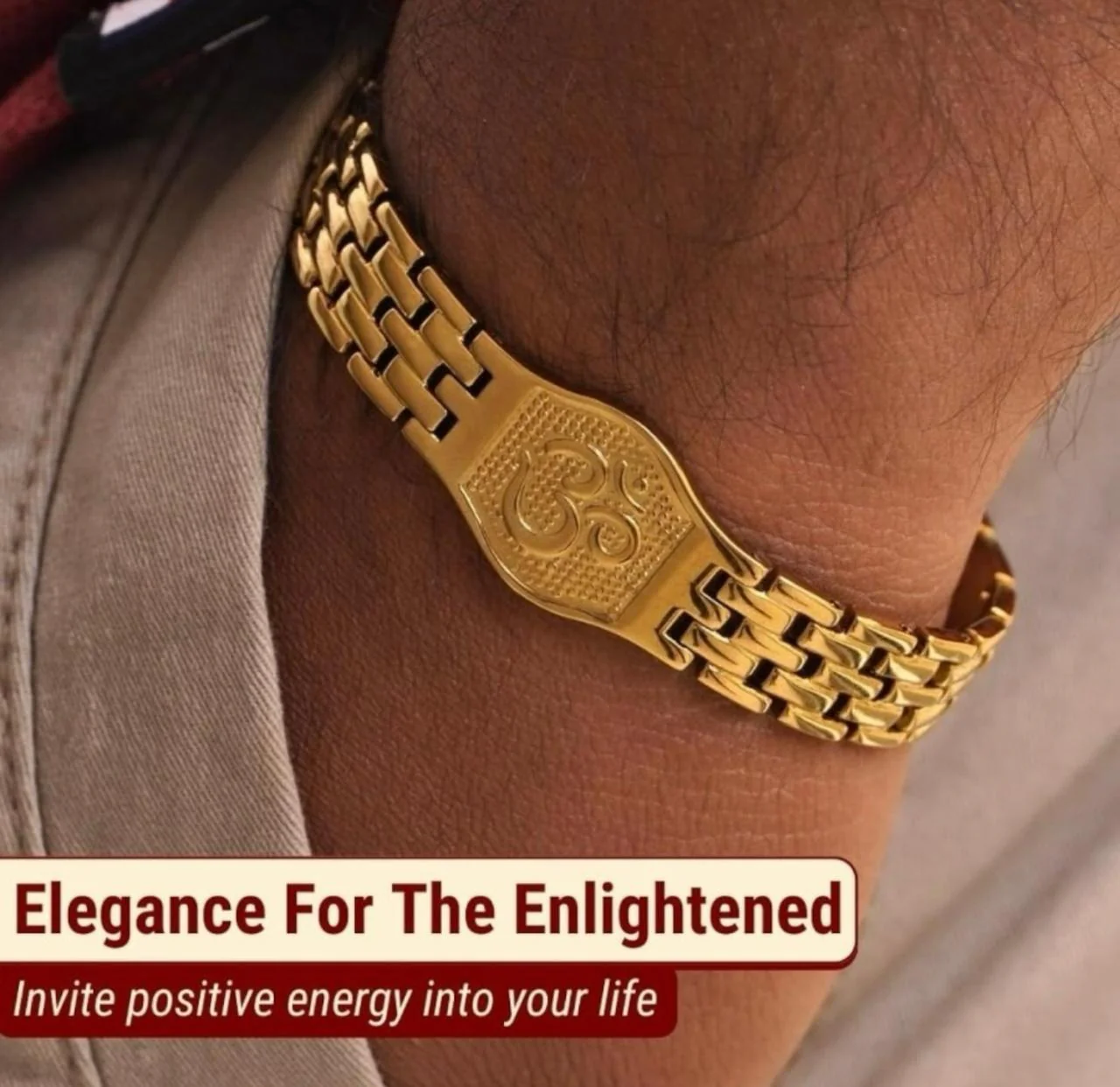 Om Premium Gold Brass Plated Bracelet | Spiritual Jewellery for Men &amp; Women - Image 3