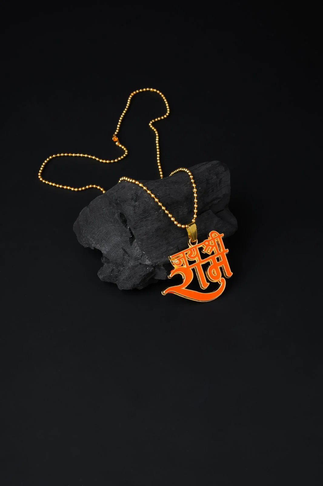 Brass Micron Goldplated & Red Meenakari Jai Shri Ram Chain pendant - Image 2