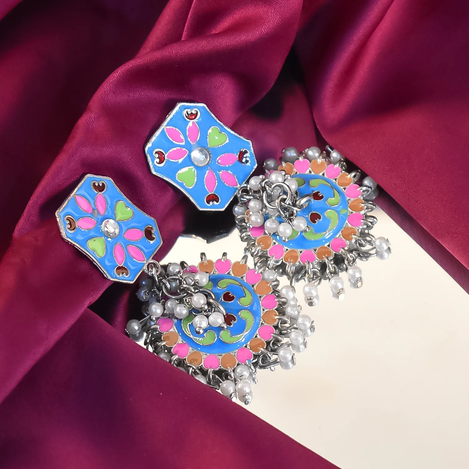 Exquisite Handcrafted Jumka Earring Set – Traditional Elegance Meets Modern Charm - Image 2