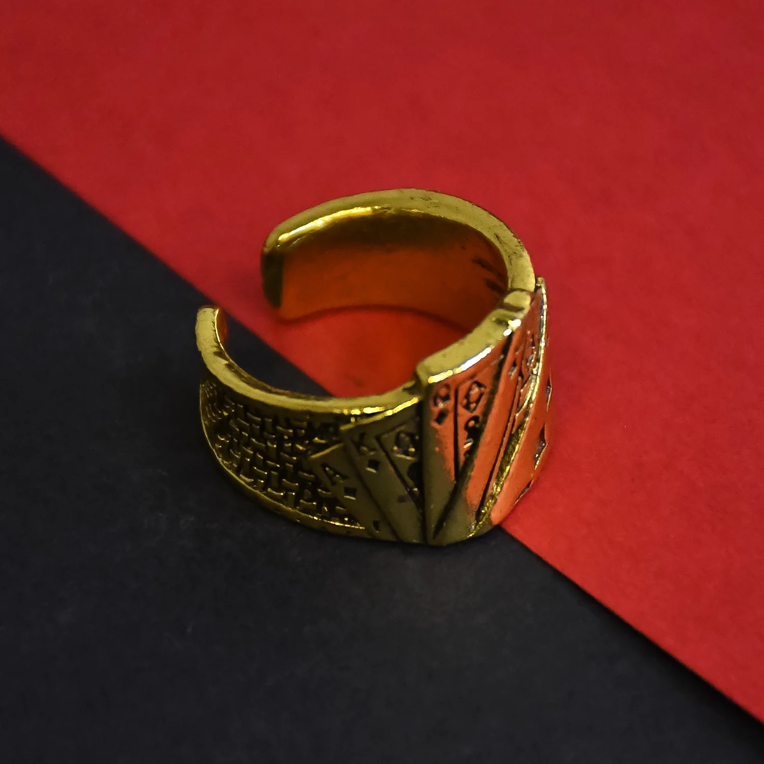 Mens Bikers Jewelry Poker Card Unique Gold Ring - Image 4