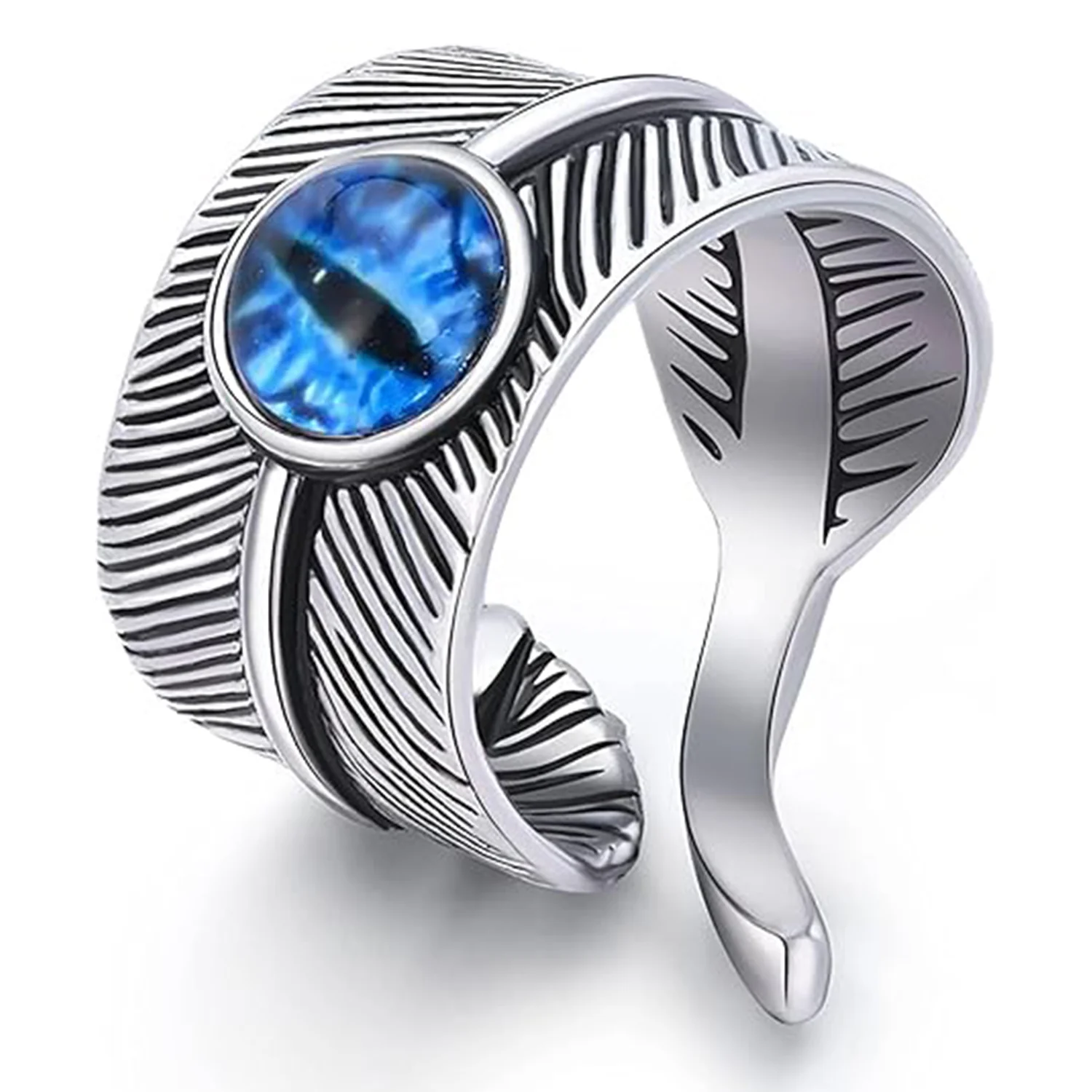 Open Blue Evil Eye Feather Finger Ring - Image 3