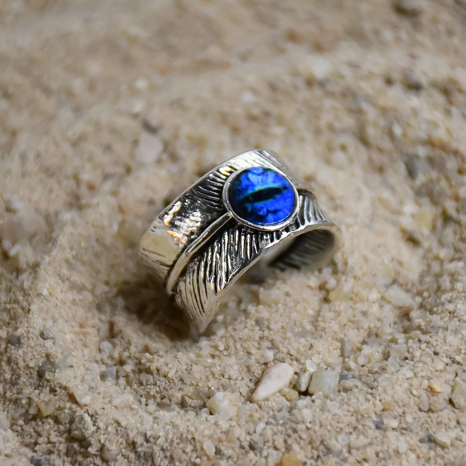 Open Blue Evil Eye Feather Finger Ring - Image 4