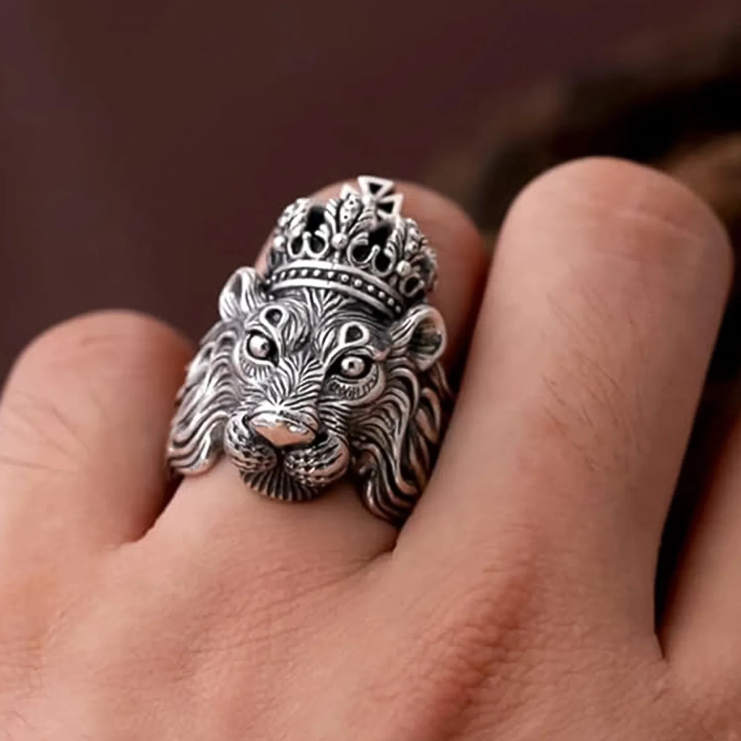Silver Lion Head Ring - Image 4