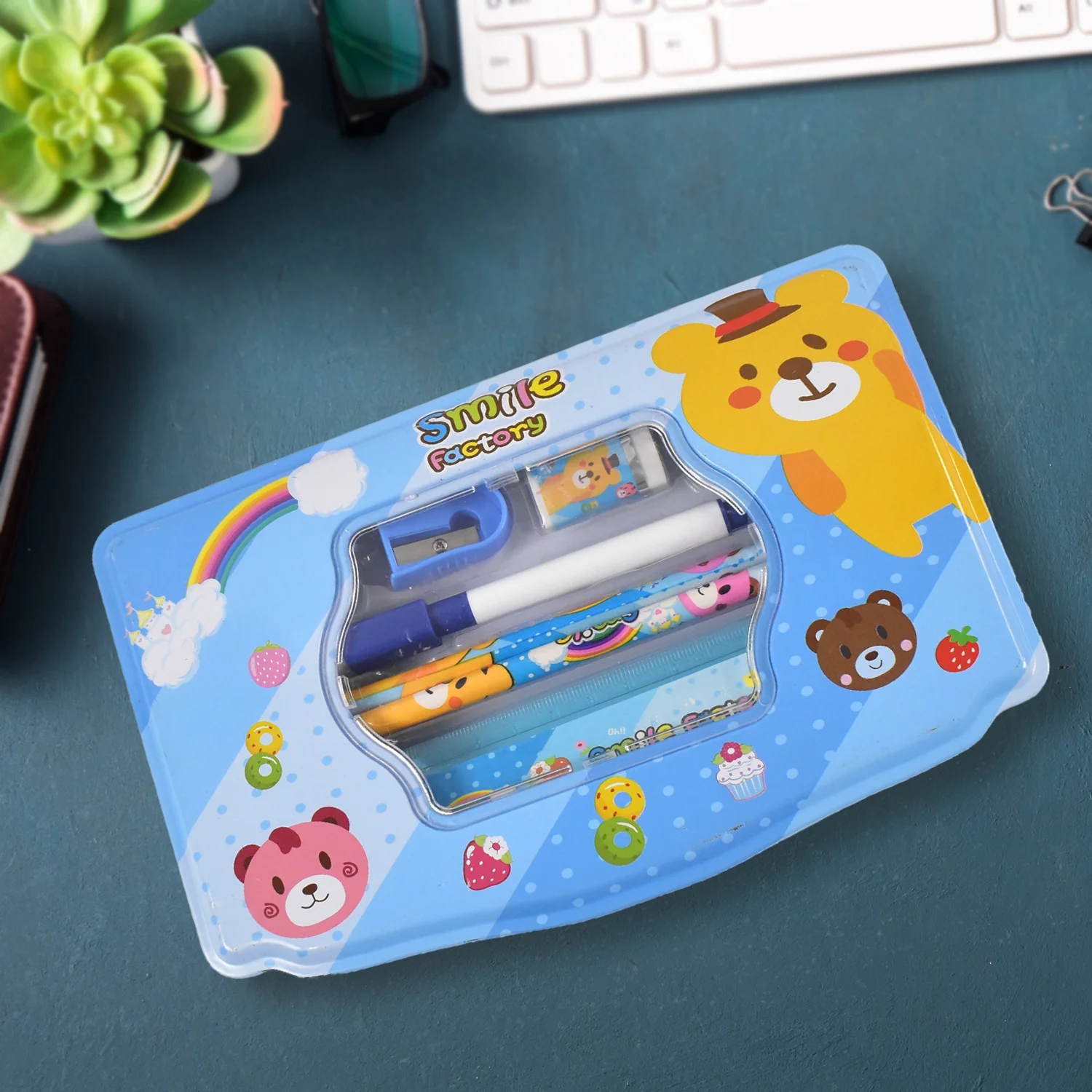 Cartoon Metal Compass Box for Kids with Stationery (6 Pc Set) - Image 6