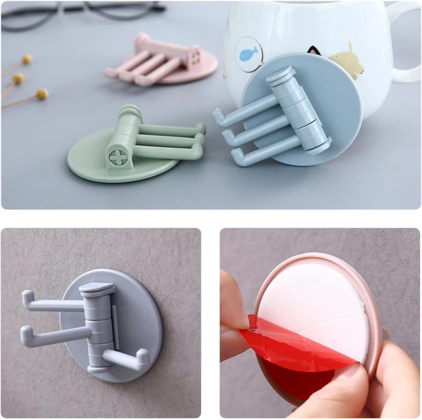 180° Rotating Punch-Free 3-Hook Sticky Hook – 1 Pc - Image 12
