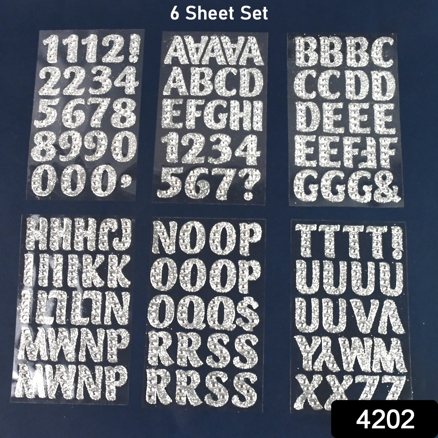 Silver Gem Letter & Numbers Stickers 1 Inch Letters, 130 Count (Pack of 6 Sheets) - Image 2