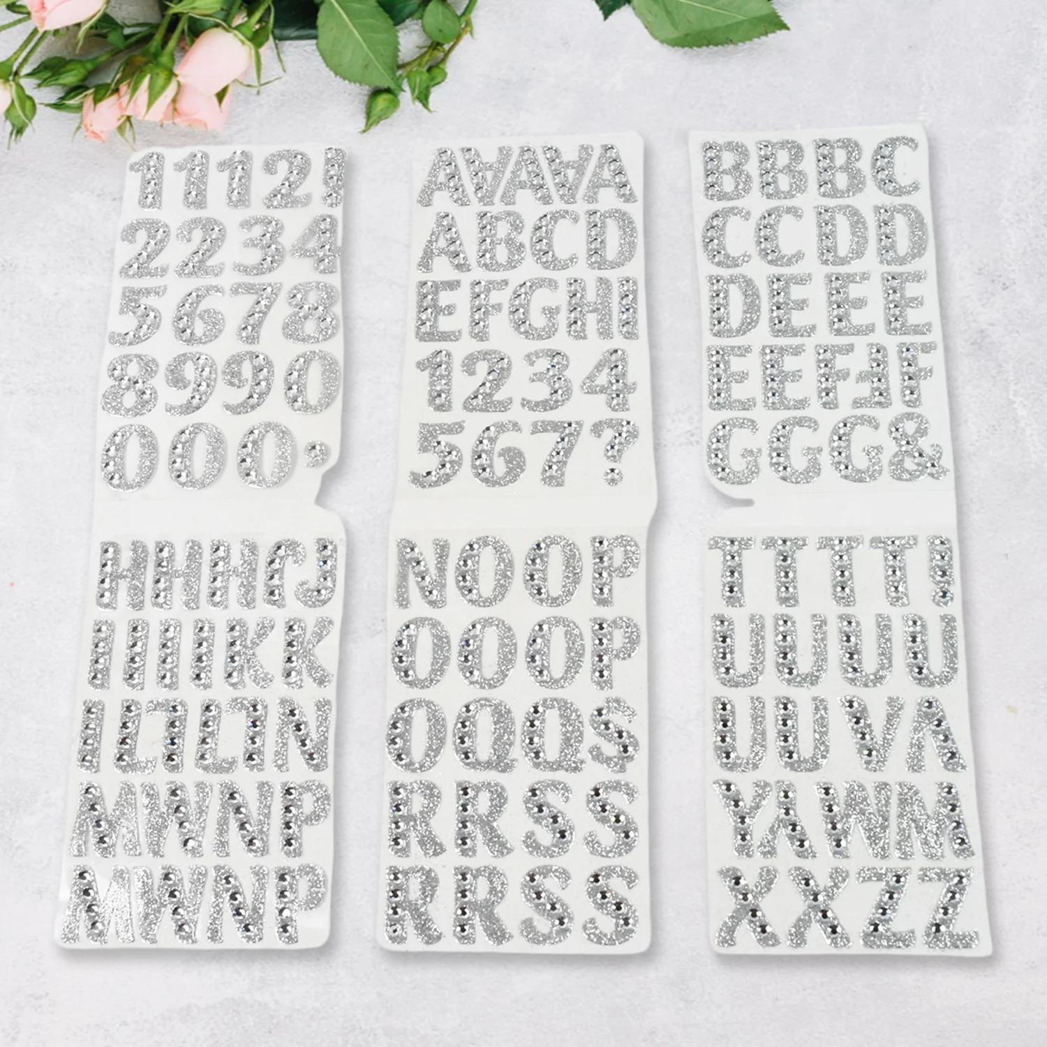 Silver Gem Letter & Numbers Stickers 1 Inch Letters, 130 Count (Pack of 6 Sheets) - Image 3