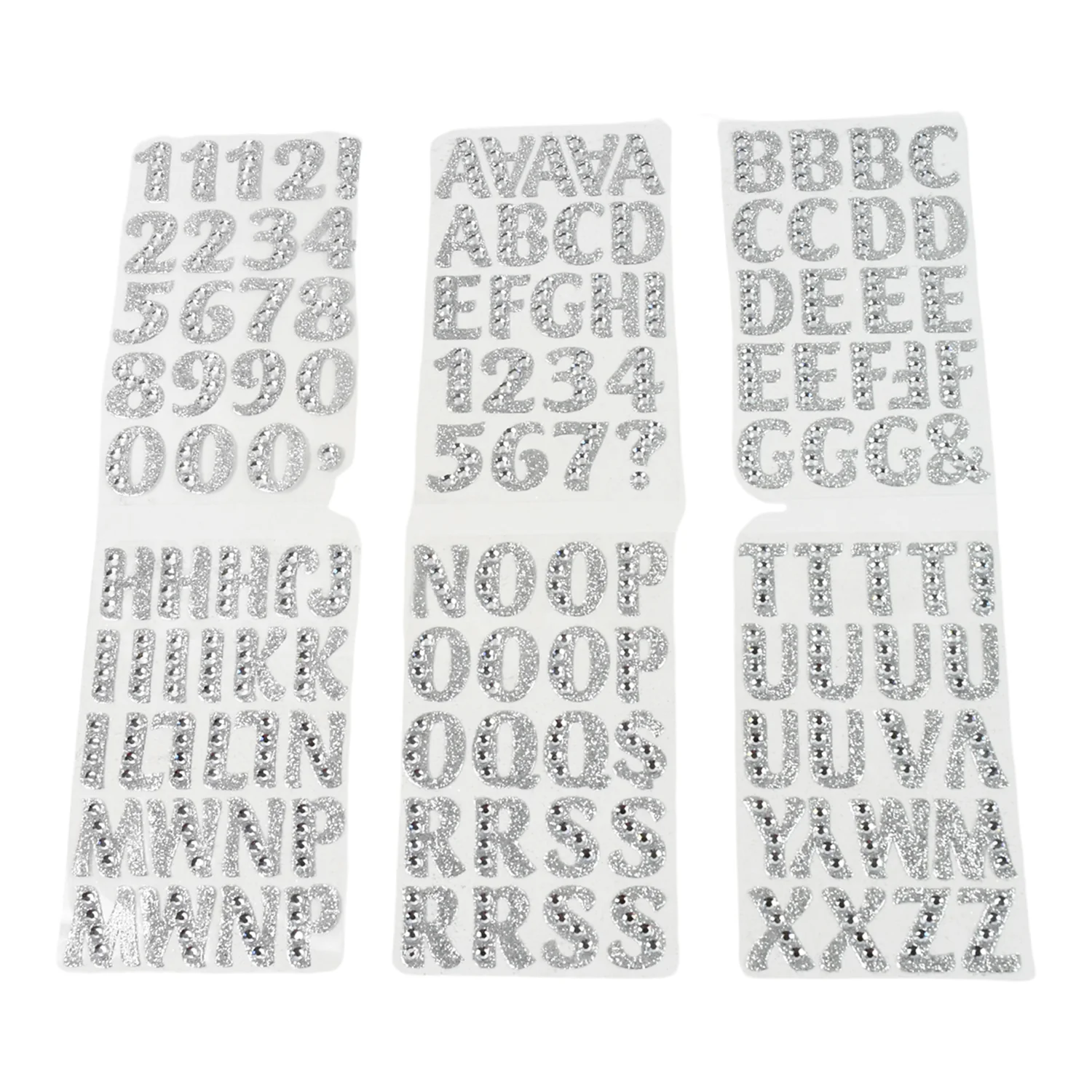 Silver Gem Letter & Numbers Stickers 1 Inch Letters, 130 Count (Pack of 6 Sheets) - Image 6