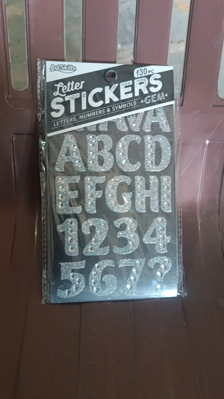 Silver Gem Letter & Numbers Stickers 1 Inch Letters, 130 Count (Pack of 6 Sheets) - Image 7