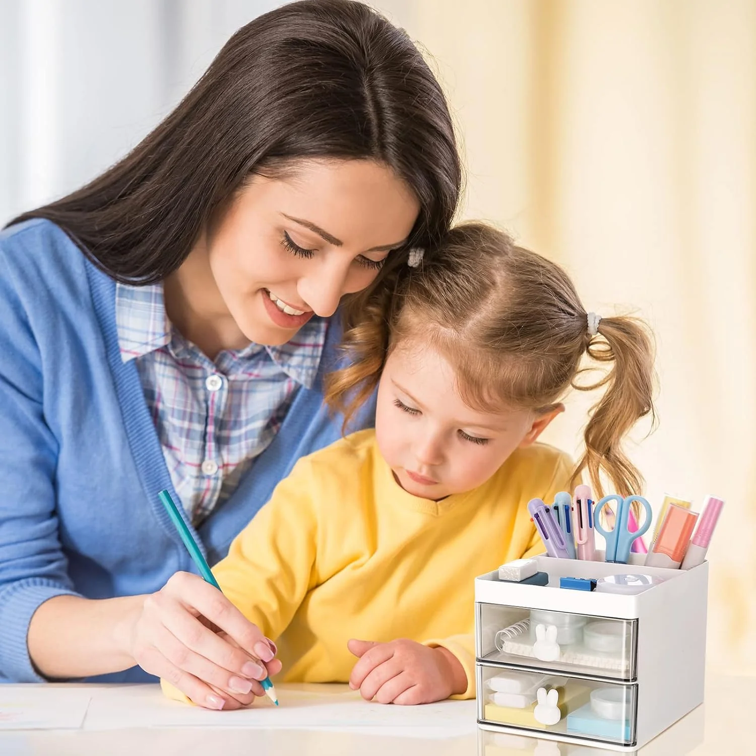 2 Layer 5 Compartment Desk Organizer with Transparent Drawer (1 Pc / 15×13×11 Cm) - Image 10