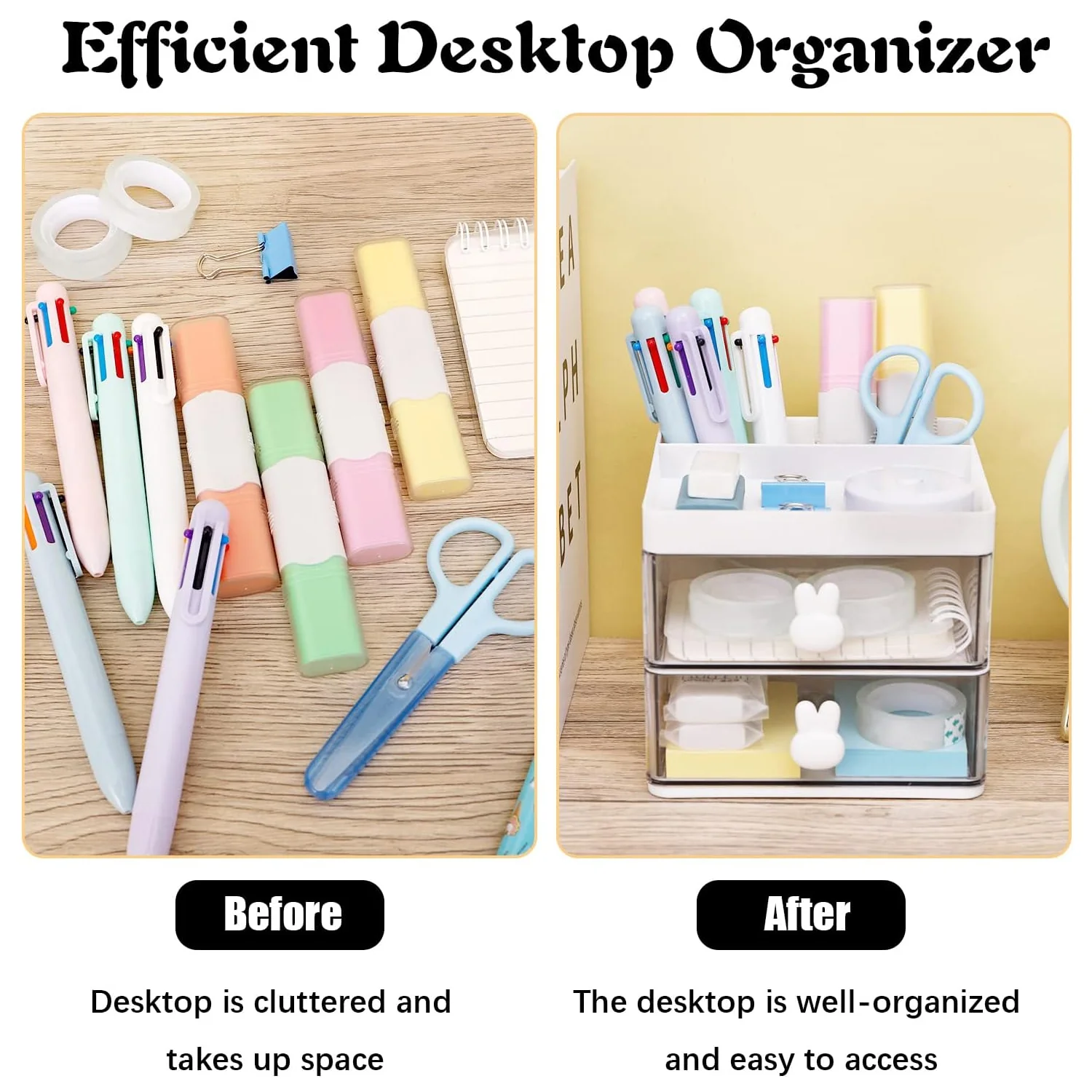 2 Layer 5 Compartment Desk Organizer with Transparent Drawer (1 Pc / 15×13×11 Cm) - Image 3