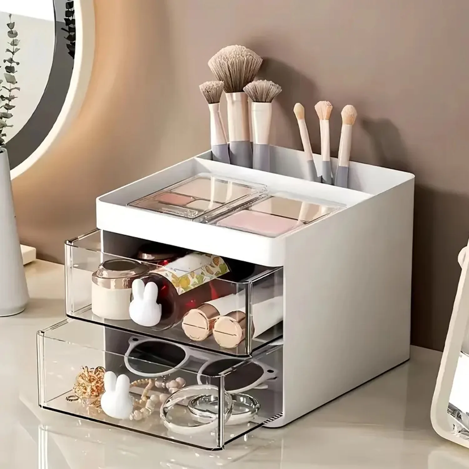 2 Layer 5 Compartment Desk Organizer with Transparent Drawer (1 Pc / 15×13×11 Cm) - Image 7