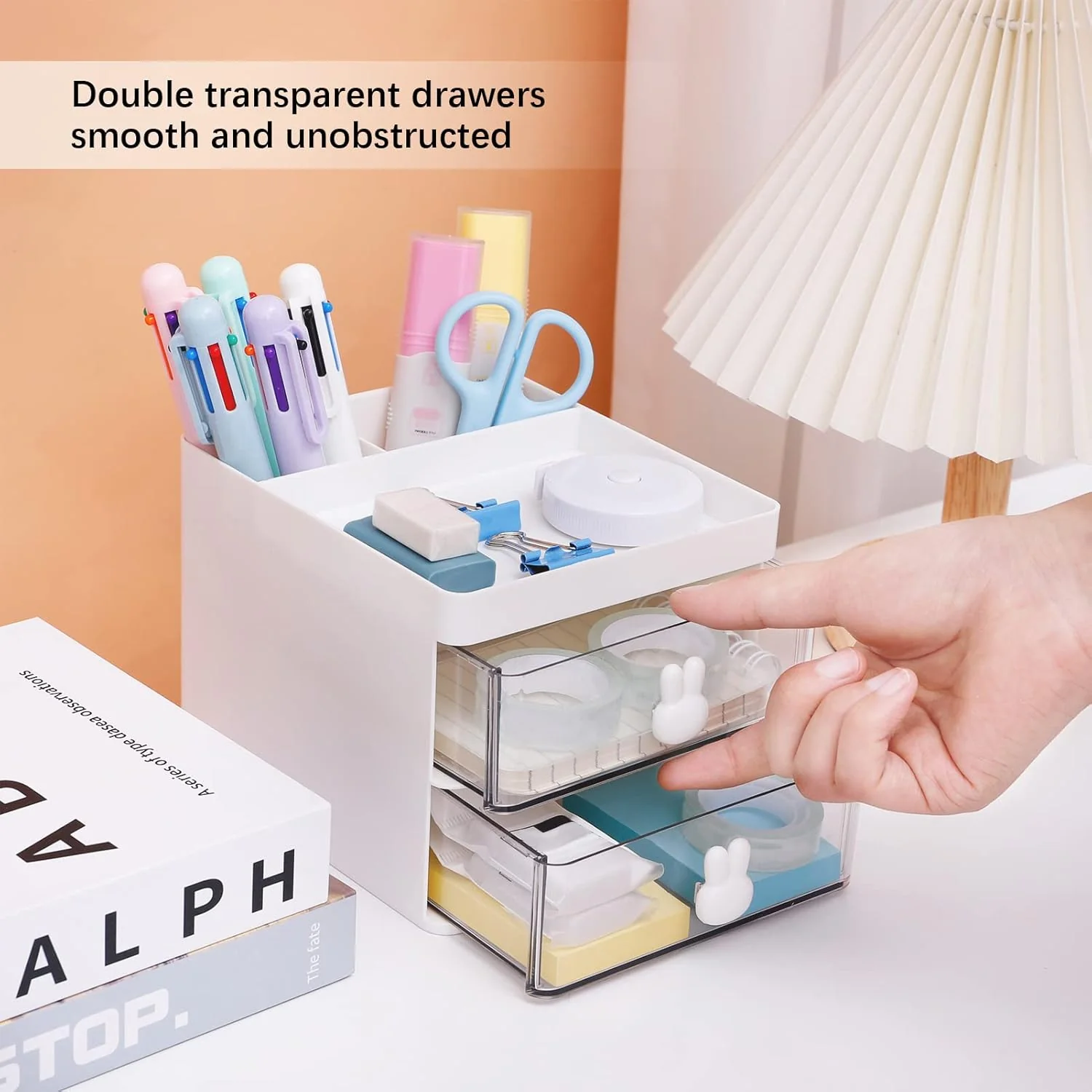 2 Layer 5 Compartment Desk Organizer with Transparent Drawer (1 Pc / 15×13×11 Cm) - Image 9