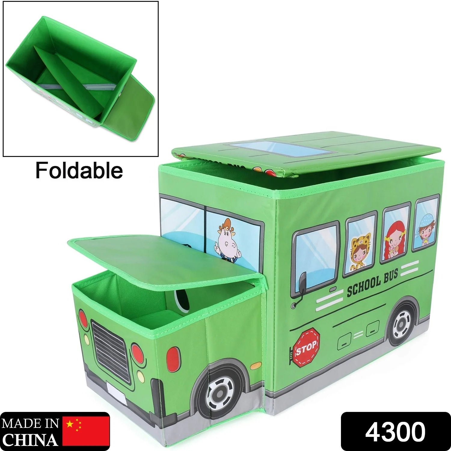Foldable Bus Shape Toy Box Storage with Lid for Storage of Toys Basket Useful as Toy Organizer mountable Racks Surface Multipurpose Basket for Kids Wardrobe Cabinet Wood with Cloth Cover For Home Decor Books, Game, Baby Cloth (Mix Color & Design ) - Image 3