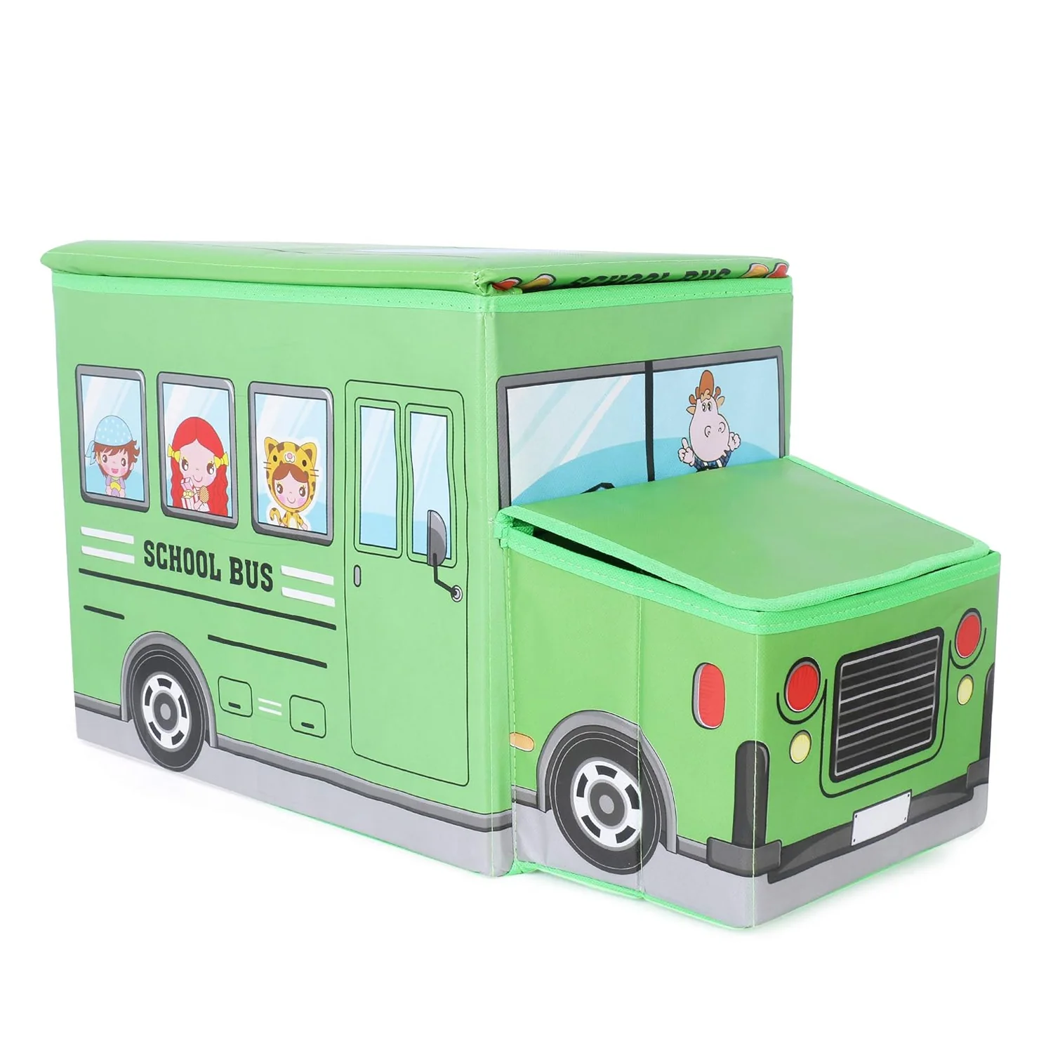 Foldable Bus Shape Toy Box Storage with Lid for Storage of Toys Basket Useful as Toy Organizer mountable Racks Surface Multipurpose Basket for Kids Wardrobe Cabinet Wood with Cloth Cover For Home Decor Books, Game, Baby Cloth (Mix Color & Design ) - Image 5