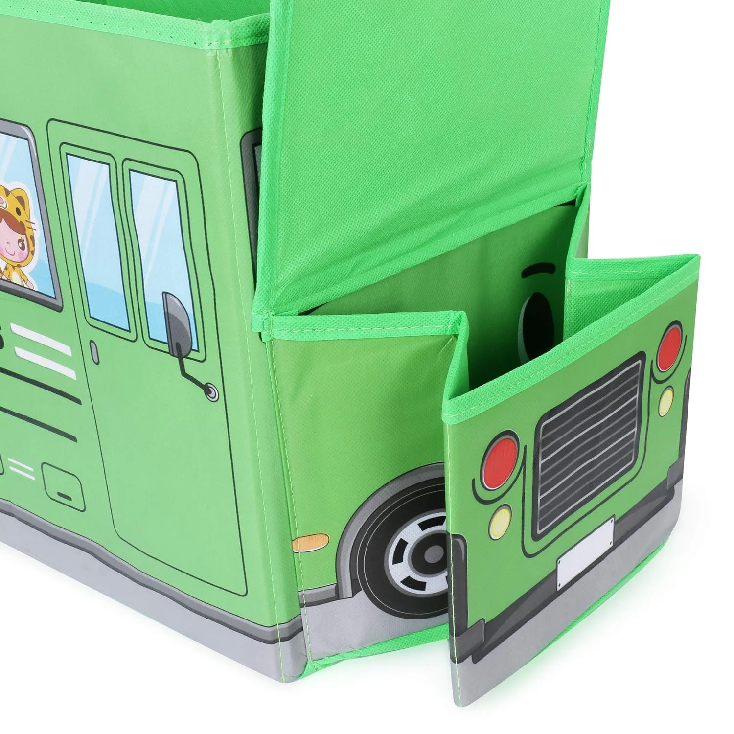 Foldable Bus Shape Toy Box Storage with Lid for Storage of Toys Basket Useful as Toy Organizer mountable Racks Surface Multipurpose Basket for Kids Wardrobe Cabinet Wood with Cloth Cover For Home Decor Books, Game, Baby Cloth (Mix Color & Design ) - Image 6