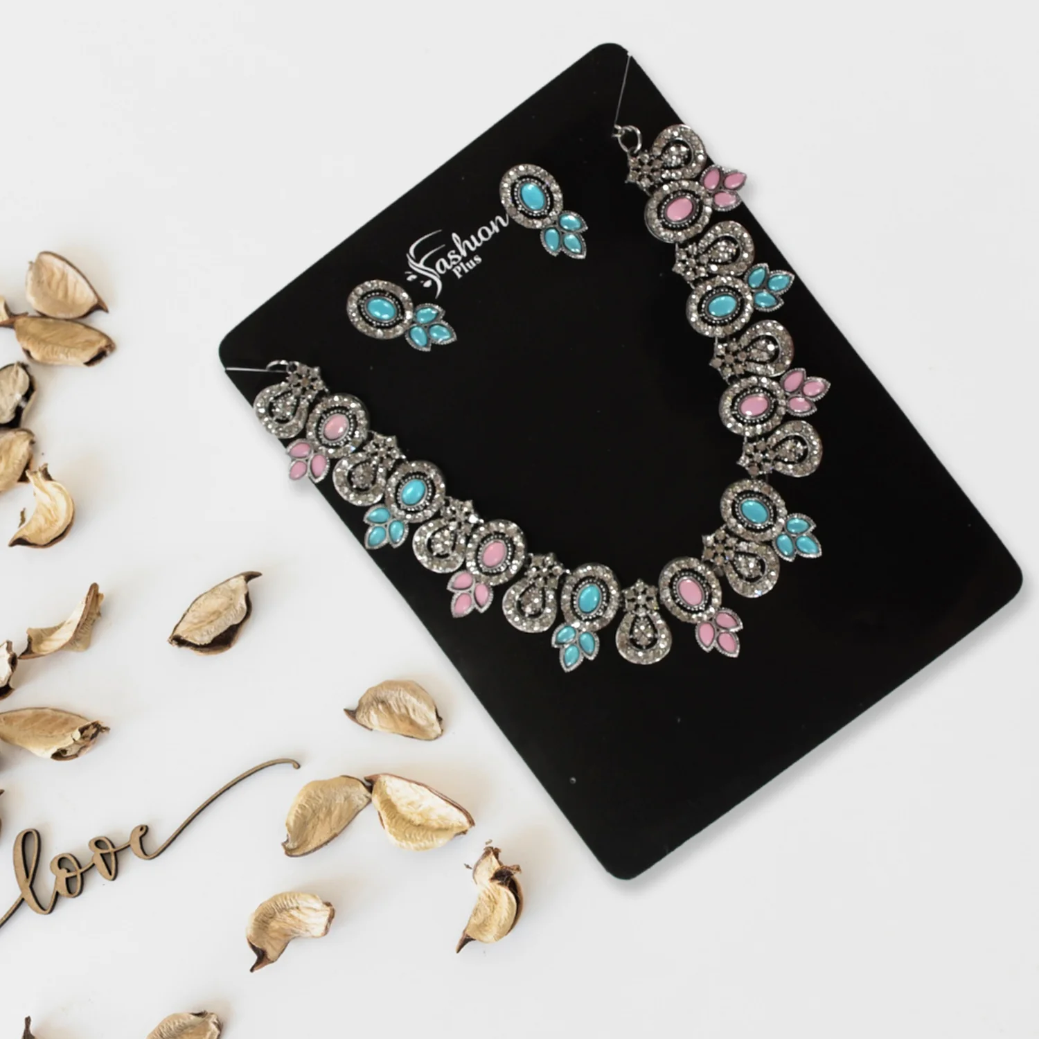 Sky Blue & Pink Color Necklace Set - Image 2