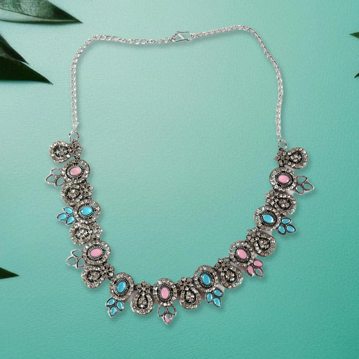Sky Blue & Pink Color Necklace Set - Image 4