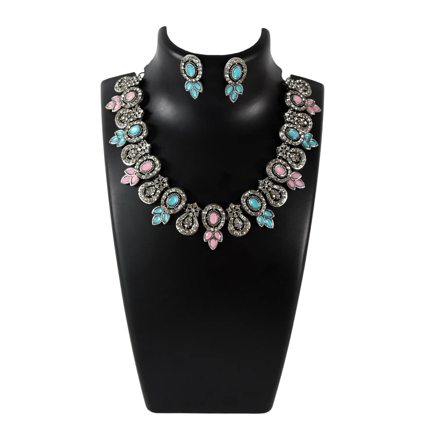 Sky Blue & Pink Color Necklace Set - Image 5