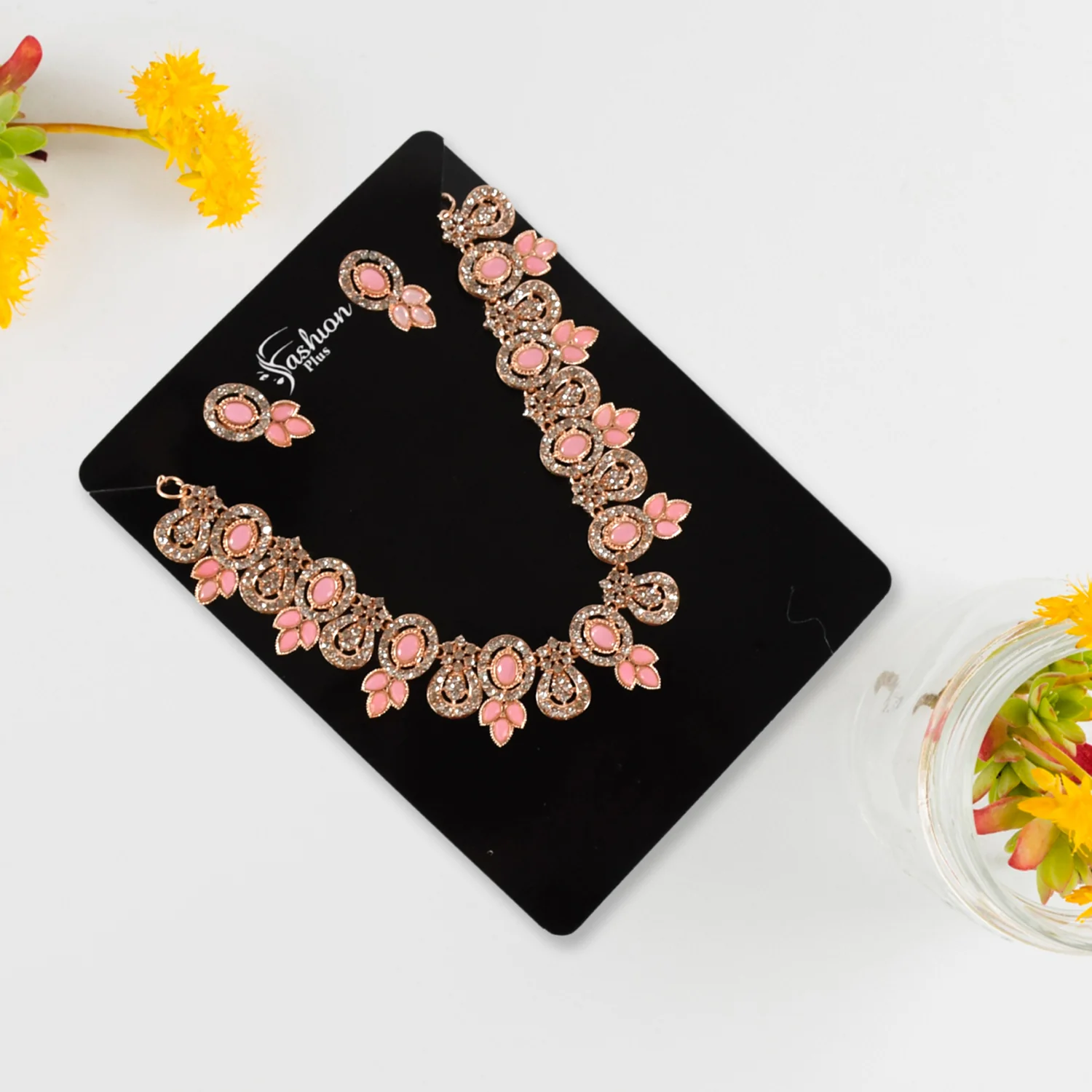 Pink & White Diamond Necklace Set - Image 2