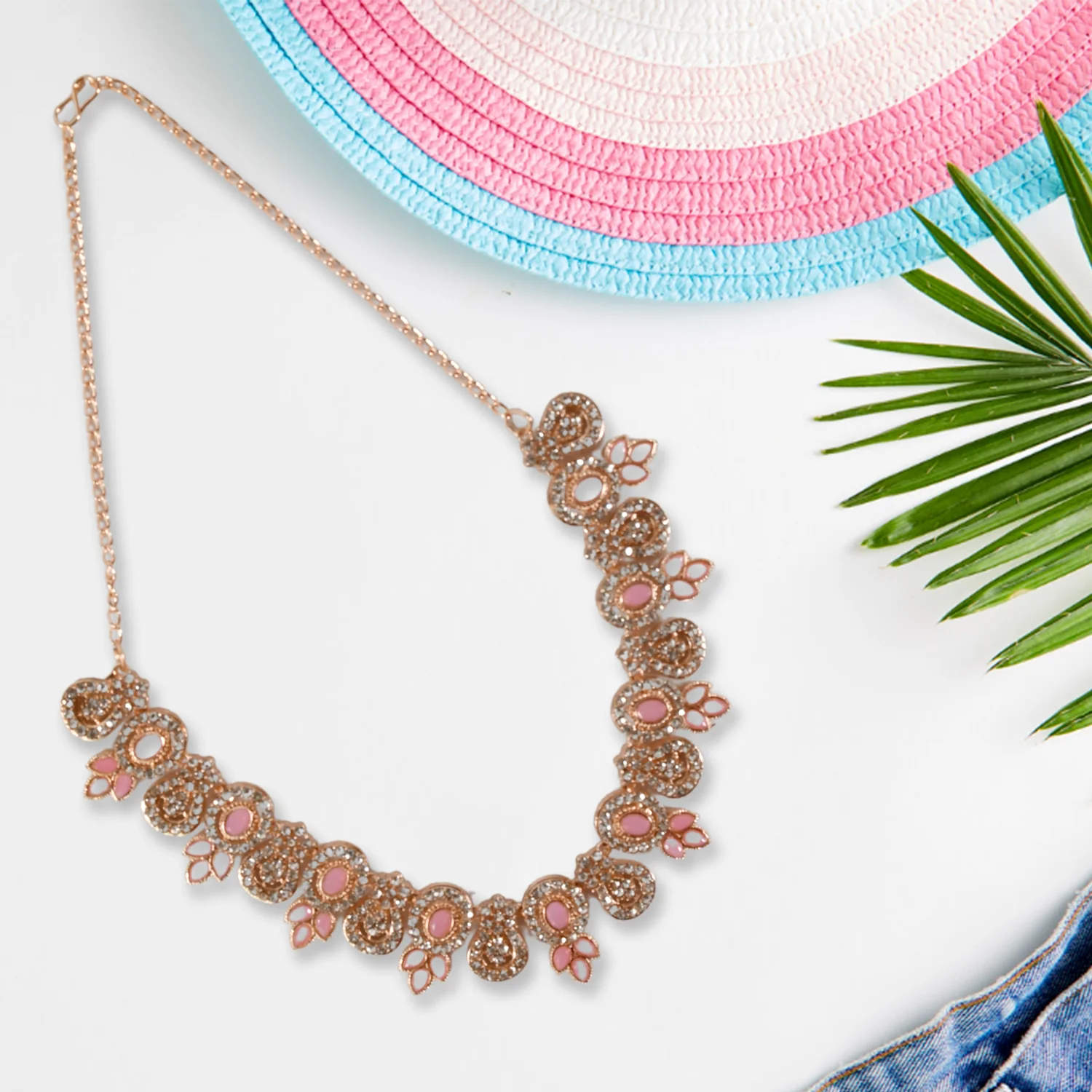 Pink & White Diamond Necklace Set - Image 4