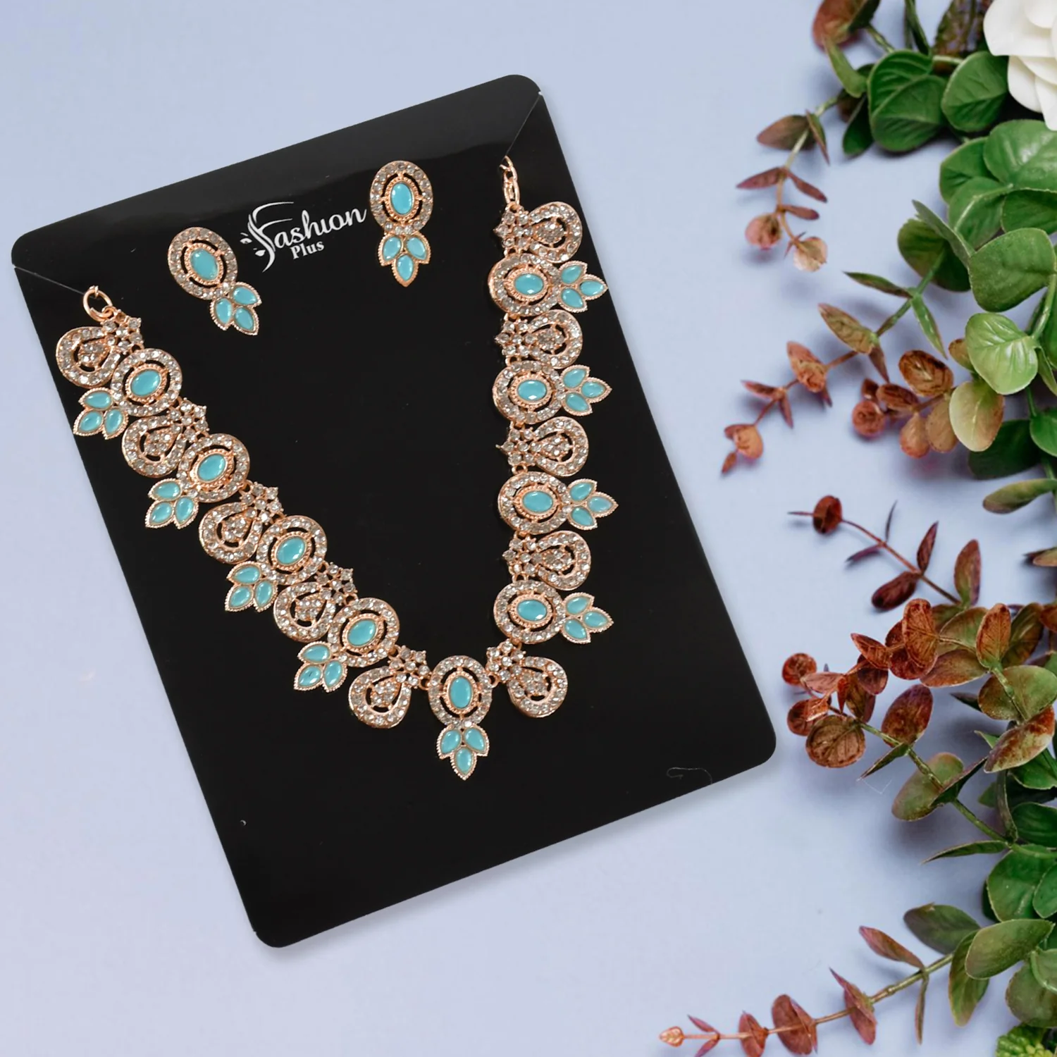 Sky Blue and White Diamond Necklace Set - Image 2